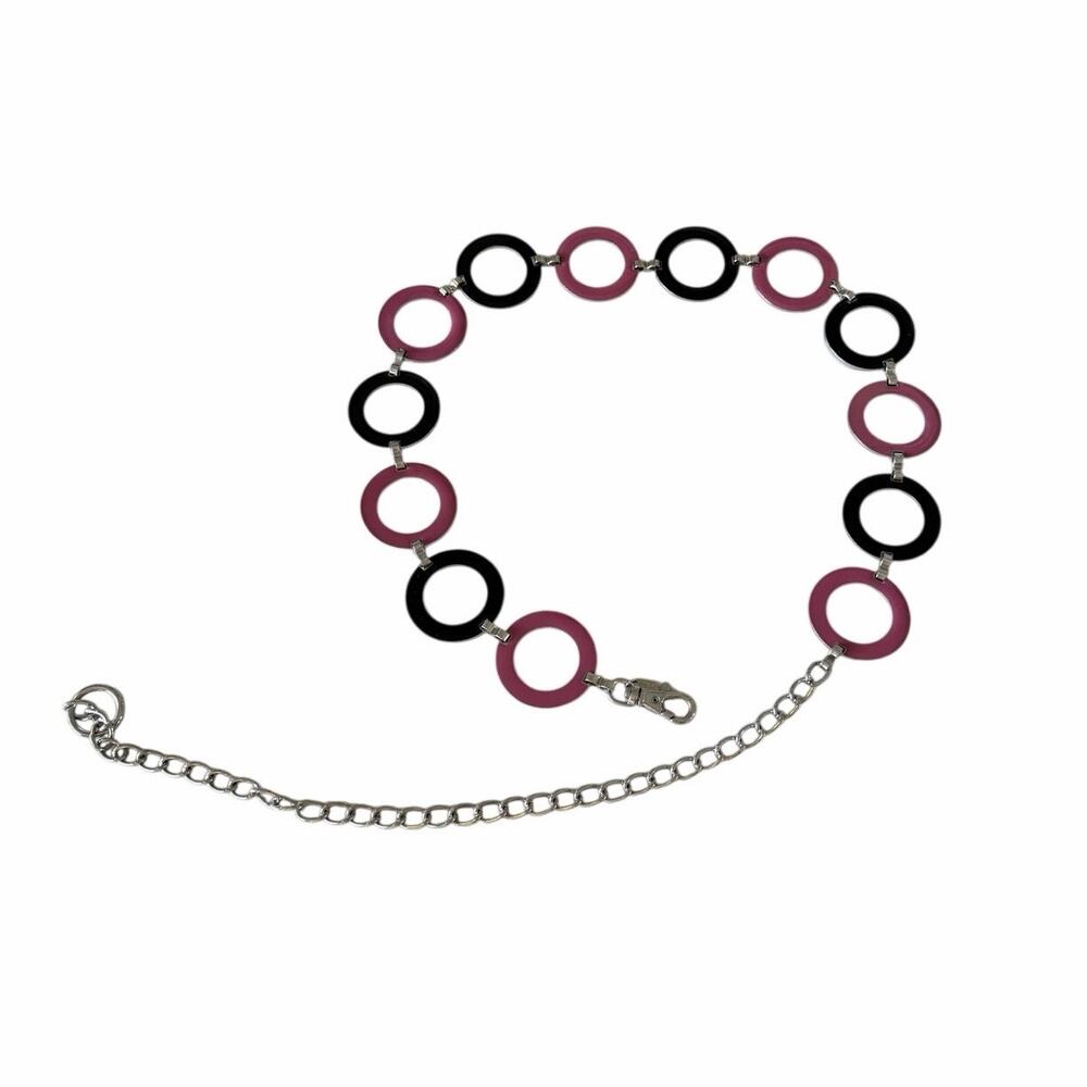 NY Metal chain circle mod retro belt black mauve silver hippie Y2K one size